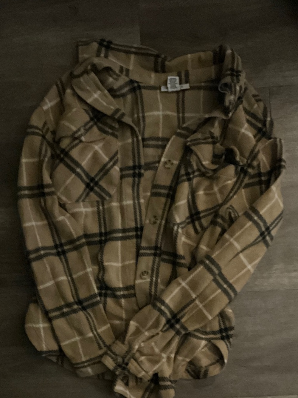 Women’s Button-Down Plaid Shirt Jacket - Tan Black Plaid